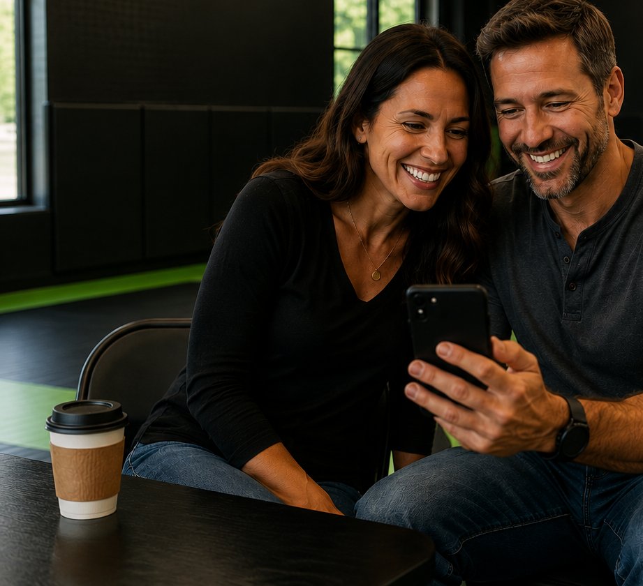 Parents relaxing with coffee while the party runs